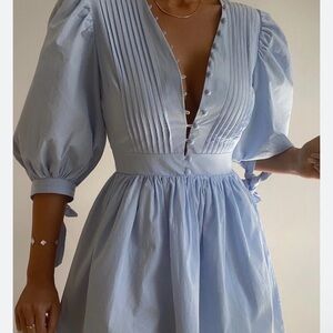 Showpo Light Blue Mini Dress with Puff Sleeves